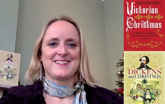 Photo of a woman next to two book covers.