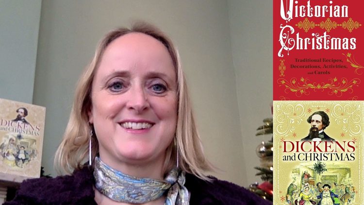 Photo of a woman next to two book covers.