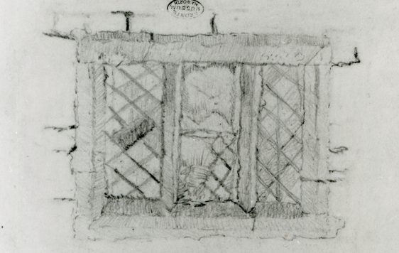 Pencil drawing of a latticed window.