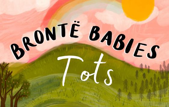 Illustration of a countryside scene with rainbow and words reading 'Bronte Babies Tots'.
