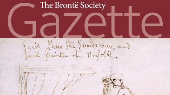Front cover of The Bronte Society Gazette, featuring a red header and a cropped sketch of a skeleton.