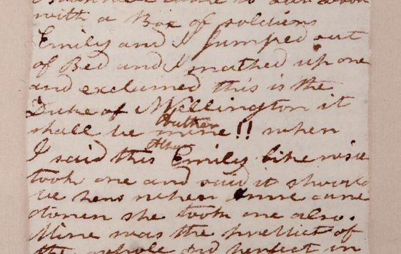 Handwriting on paper by Charlotte Bronte.