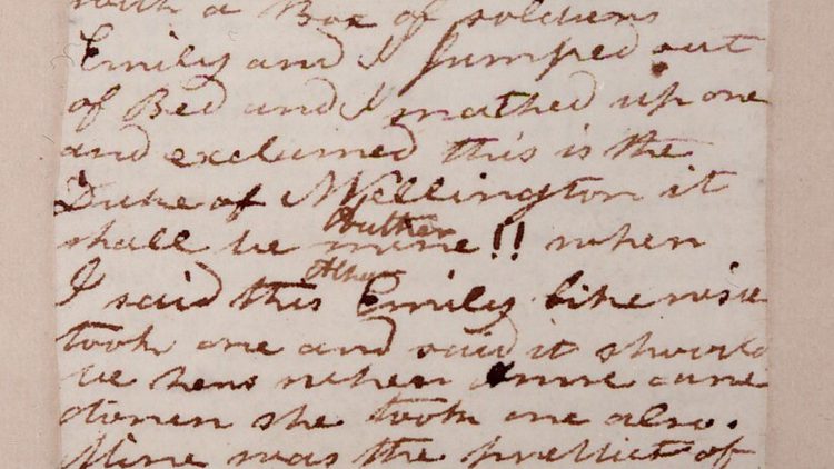 Handwriting on paper by Charlotte Bronte.