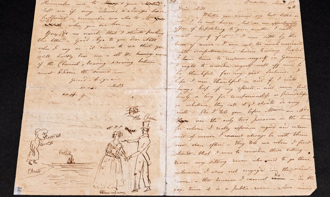 Photo of a letter written by Charlotte Brontë with illustrations.