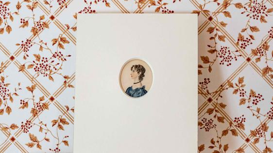 Photo of a painting by Charlotte Brontë of her sister Anne Brontë.